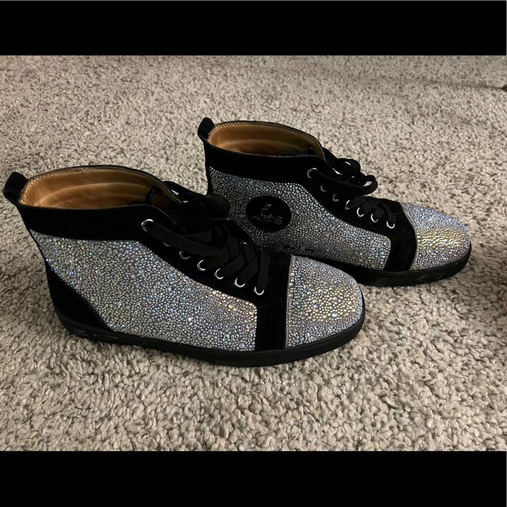 Christian Louboutin Louis Strass Black and Silver Men’s Flat